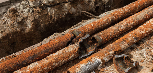 image of rusted and broken cast iron plumbing