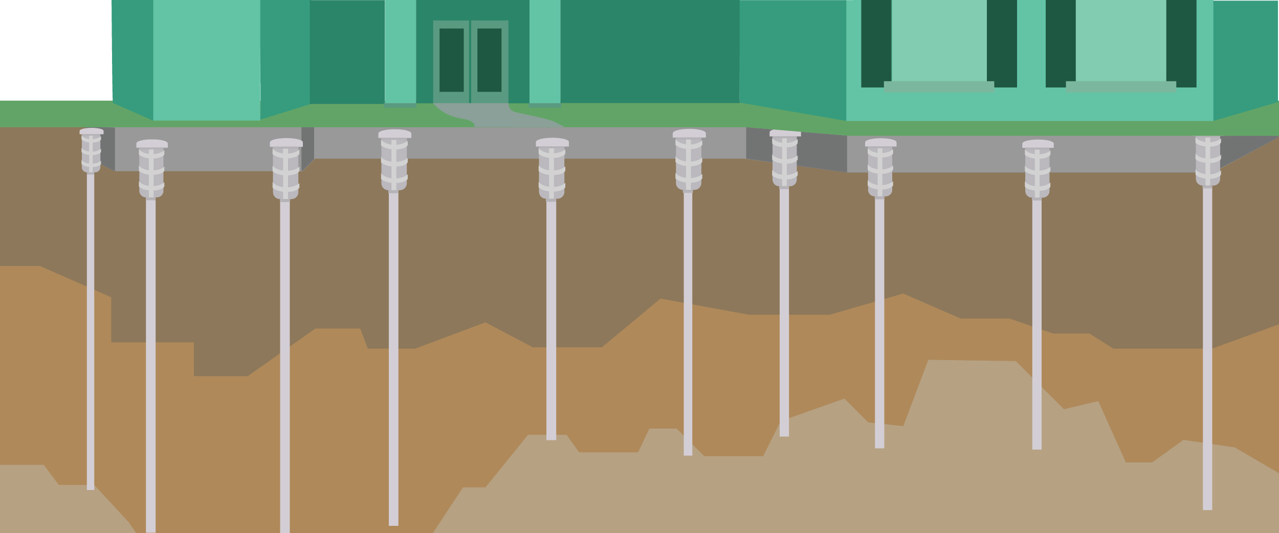 illustration of several steel piers under a house